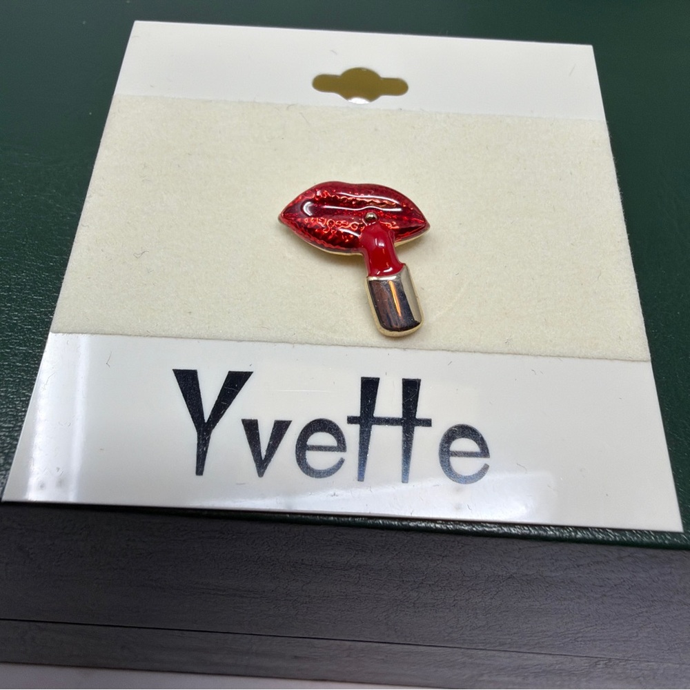 Yvette Red Lipstick Lips Enamel Pin
